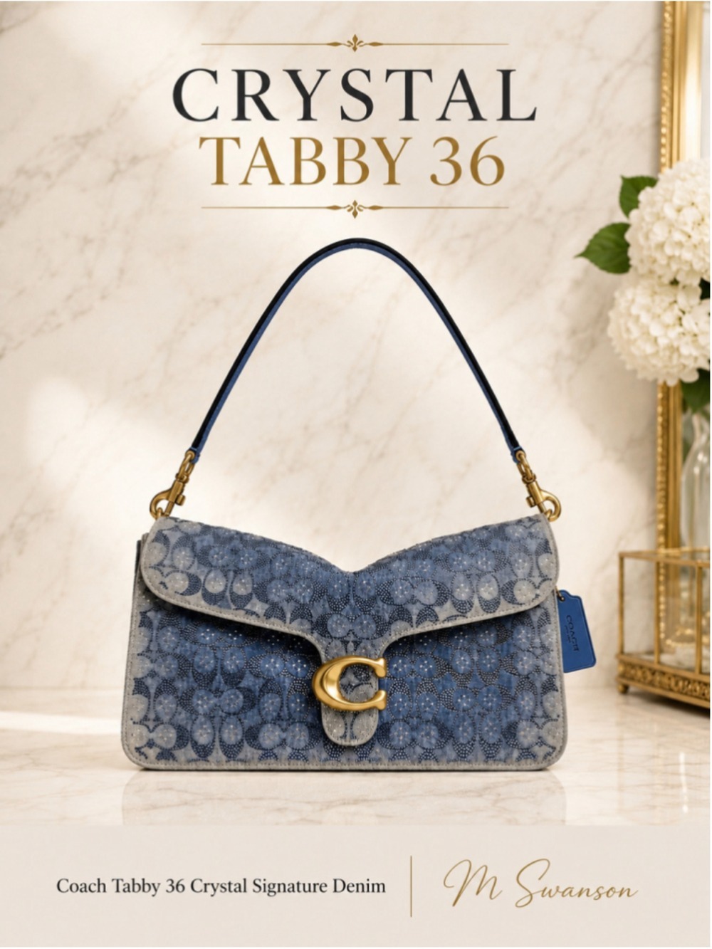 NEW Coach Tabby 36 Crystal Signature Denim Shoulder Bag CEN55 NWT